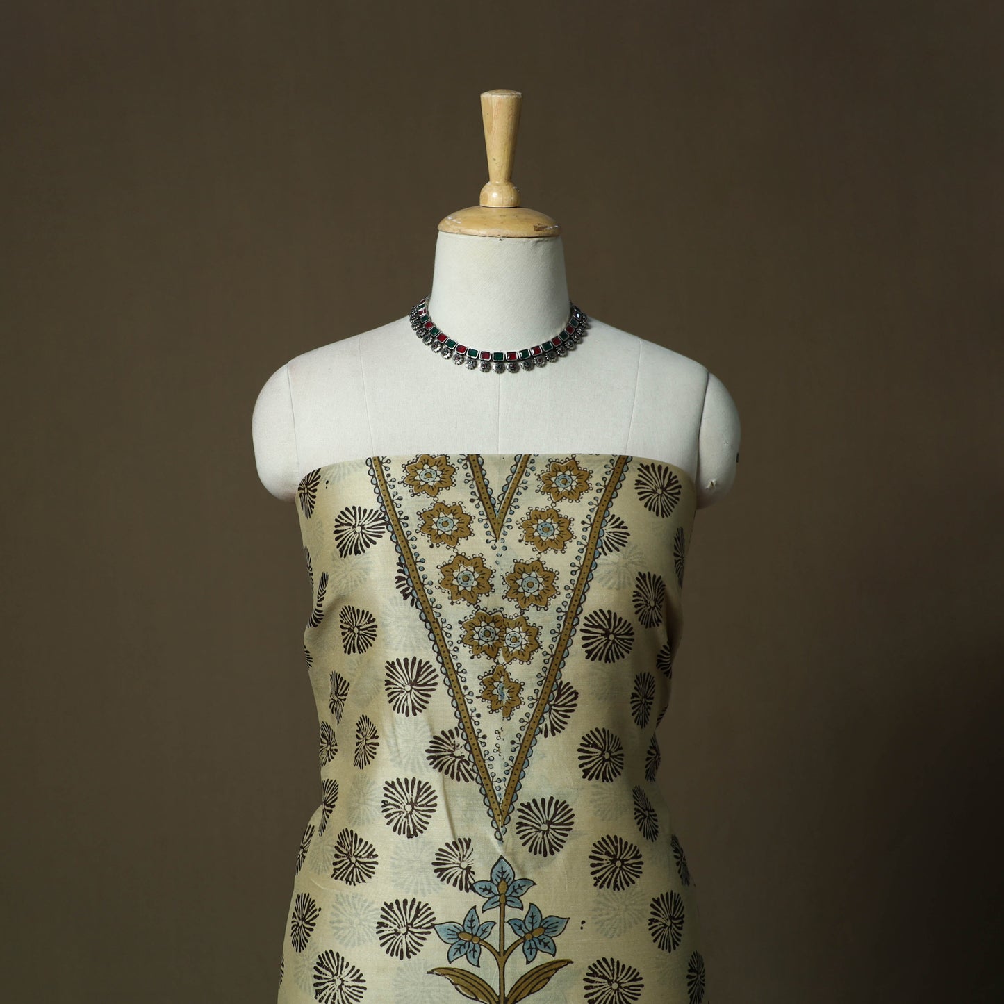 Kutch hand block ajrakh print natural dyed chanderi silk
