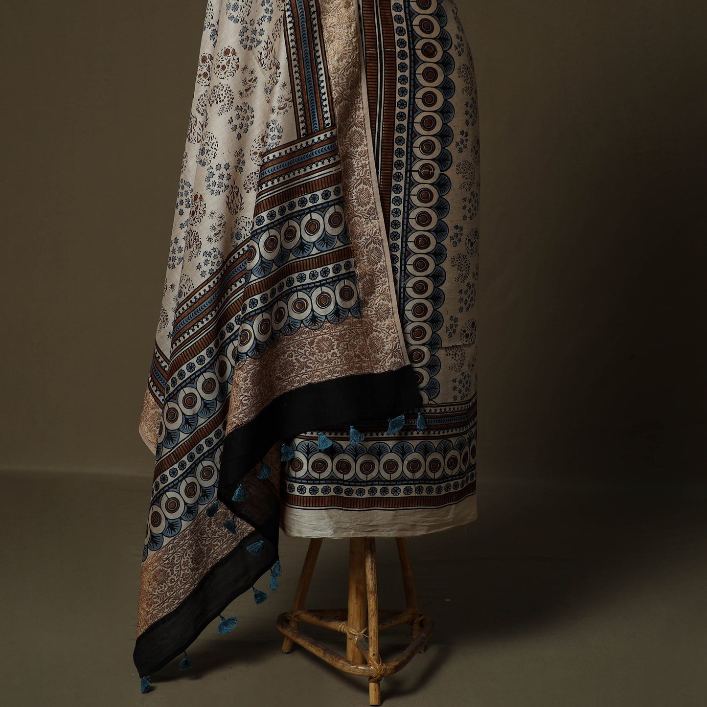 Kutch hand block ajrakh print natural dyed chanderi silk