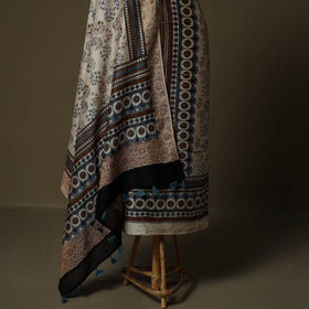 Kutch hand block ajrakh print natural dyed chanderi silk