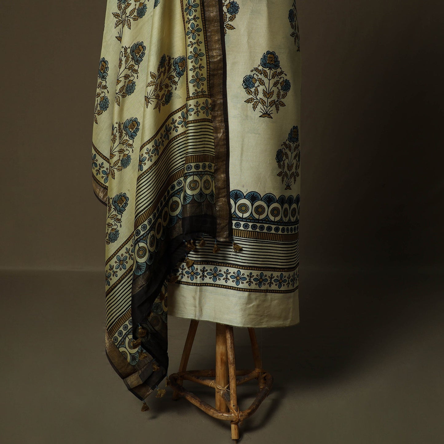 Kutch hand block ajrakh print natural dyed chanderi silk