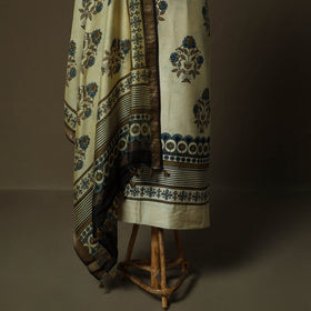 Kutch hand block ajrakh print natural dyed chanderi silk