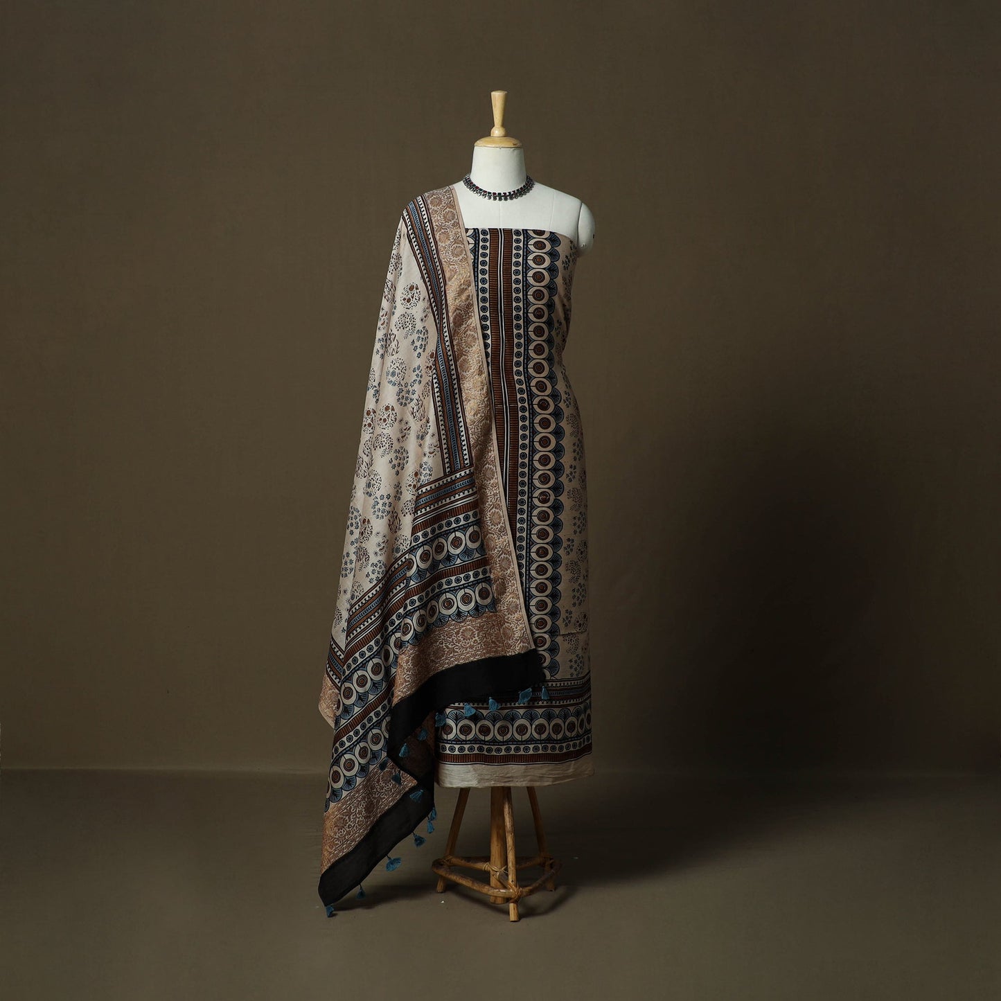 Kutch hand block ajrakh print natural dyed chanderi silk