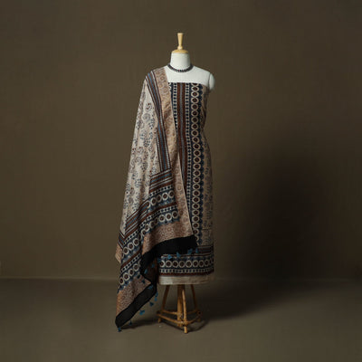 Kutch hand block ajrakh print natural dyed chanderi silk