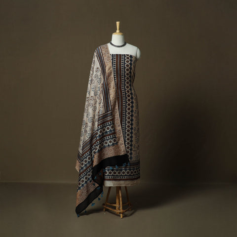 Kutch hand block ajrakh print natural dyed chanderi silk