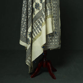 Kutch hand block ajrakh print natural dyed chanderi silk