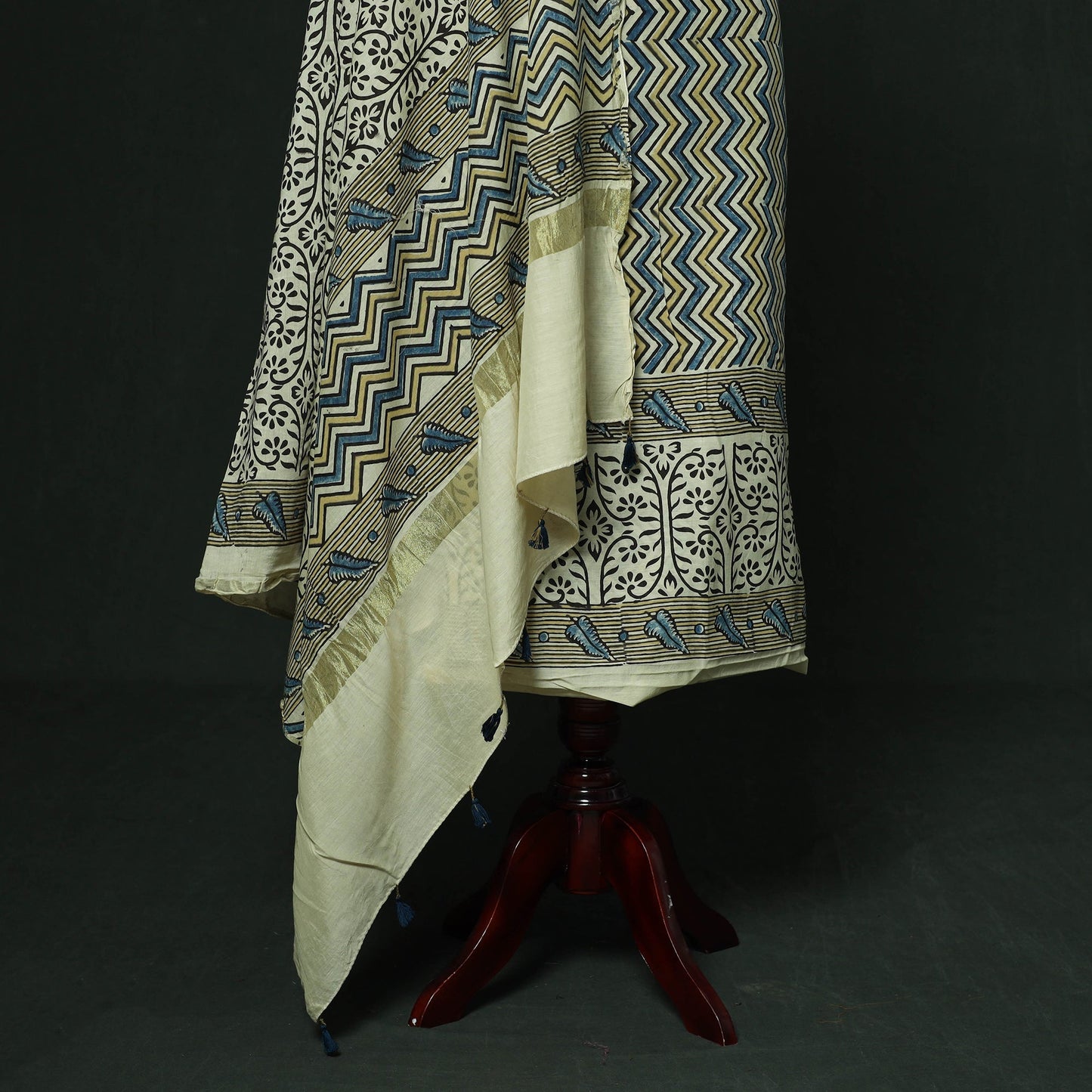 Kutch hand block ajrakh print natural dyed chanderi silk