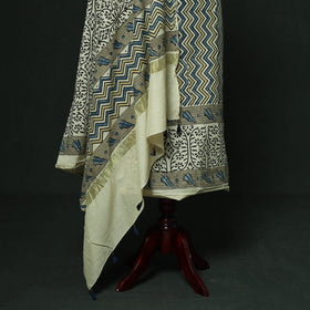 Kutch hand block ajrakh print natural dyed chanderi silk