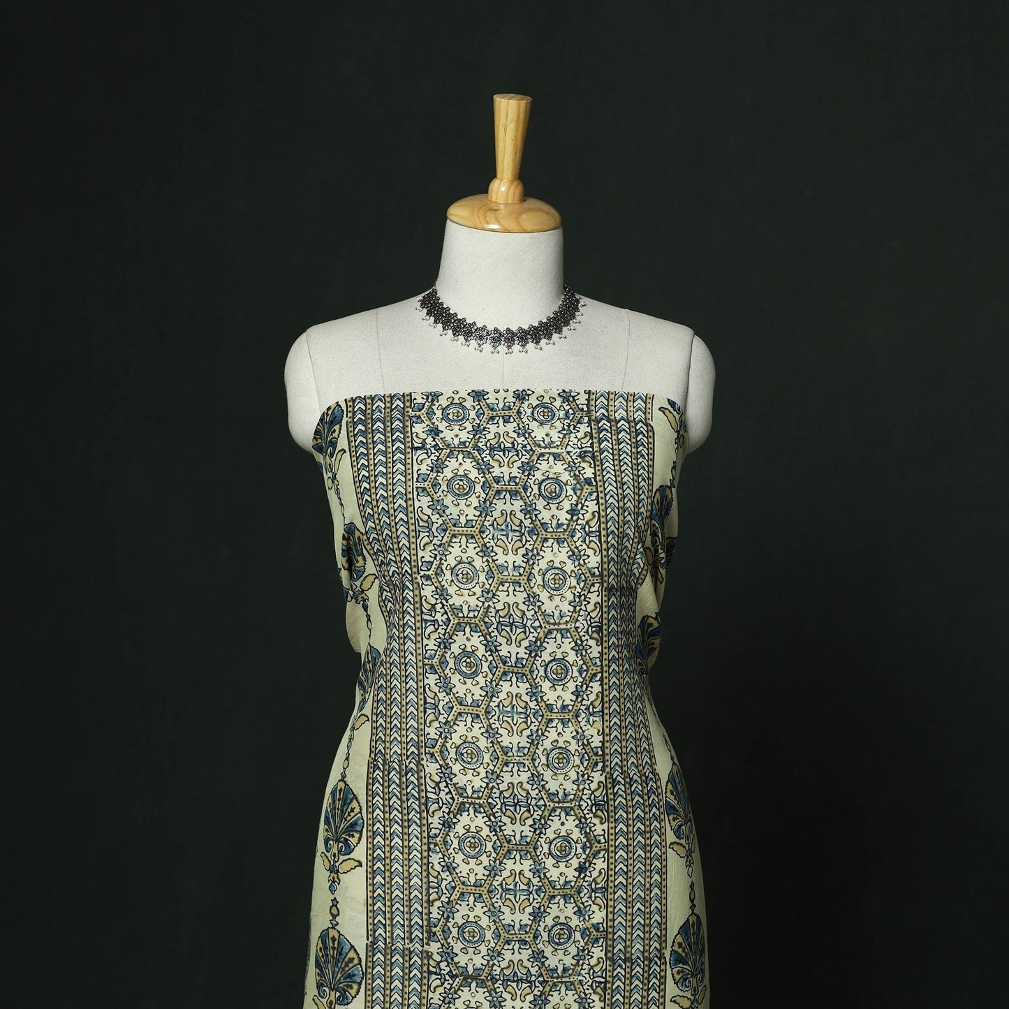 Kutch hand block ajrakh print natural dyed chanderi silk