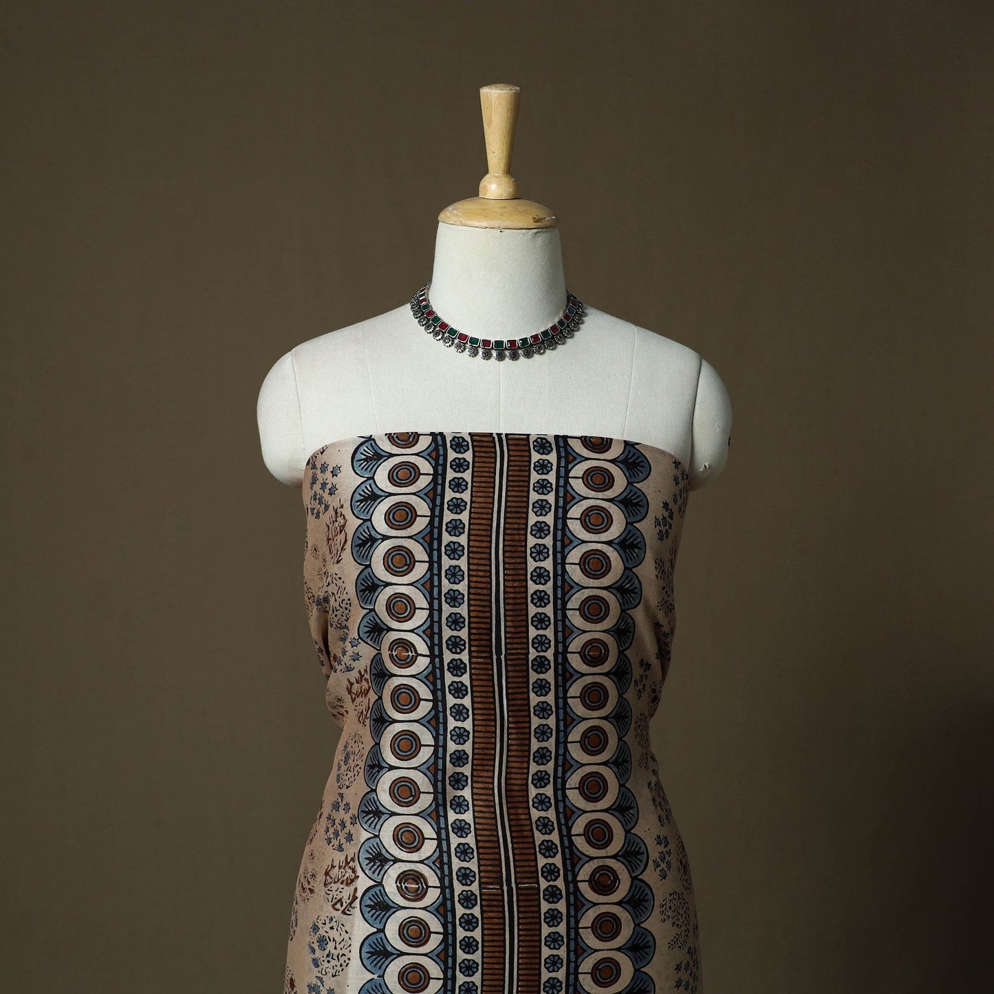 Kutch hand block ajrakh print natural dyed chanderi silk