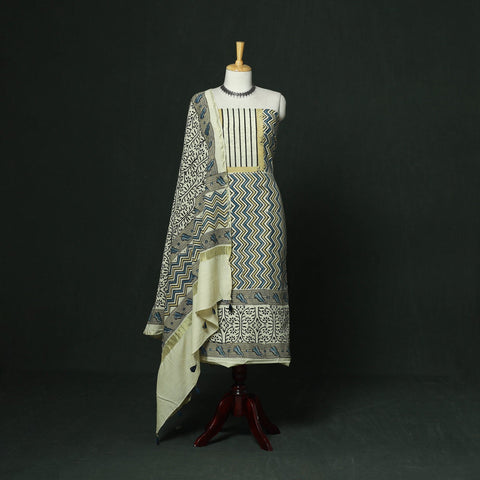 Kutch hand block ajrakh print natural dyed chanderi silk