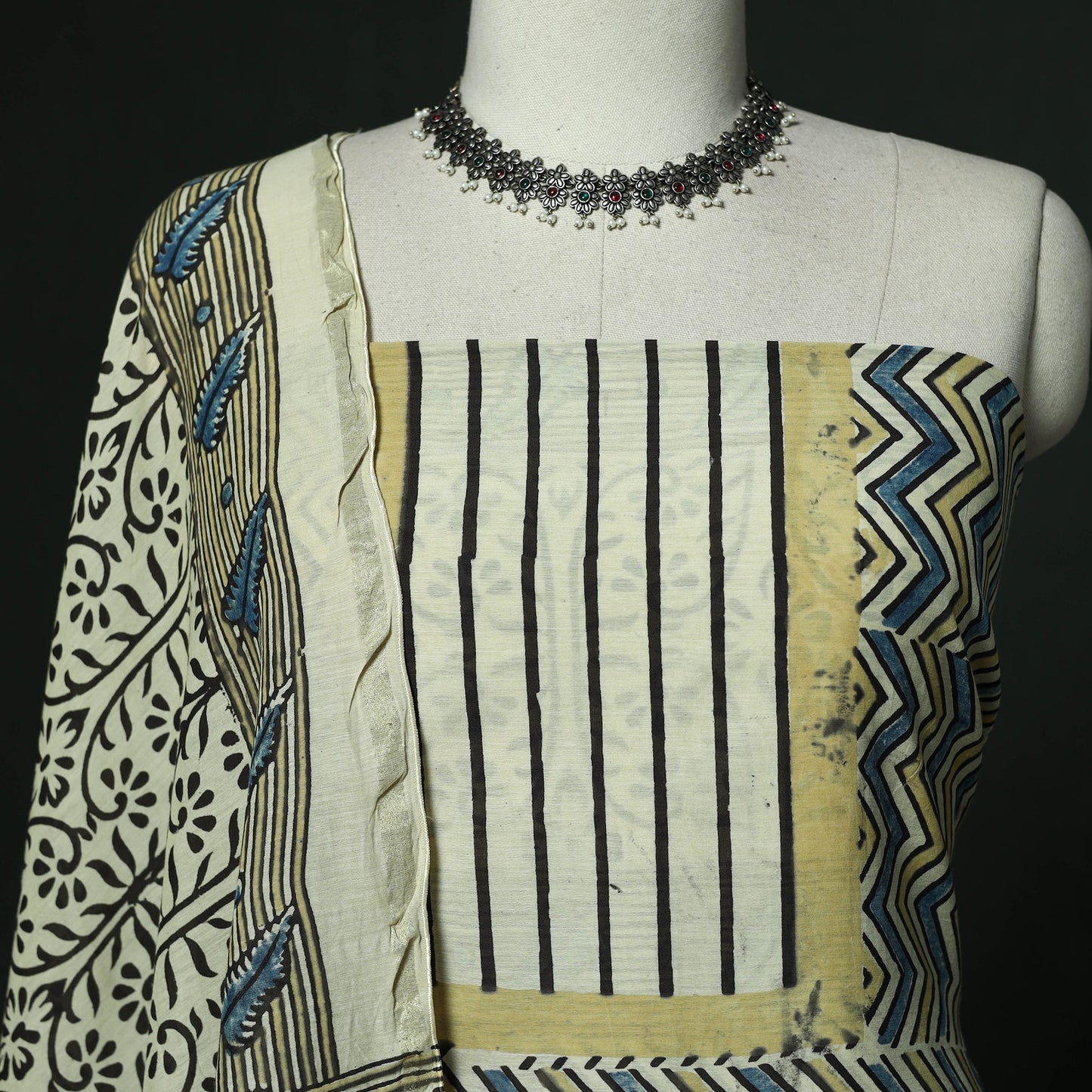 Kutch hand block ajrakh print natural dyed chanderi silk