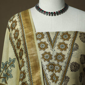 Kutch hand block ajrakh print natural dyed chanderi silk