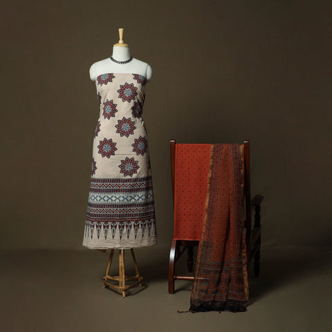 Kutch hand block ajrakh print natural dyed cotton 3pc