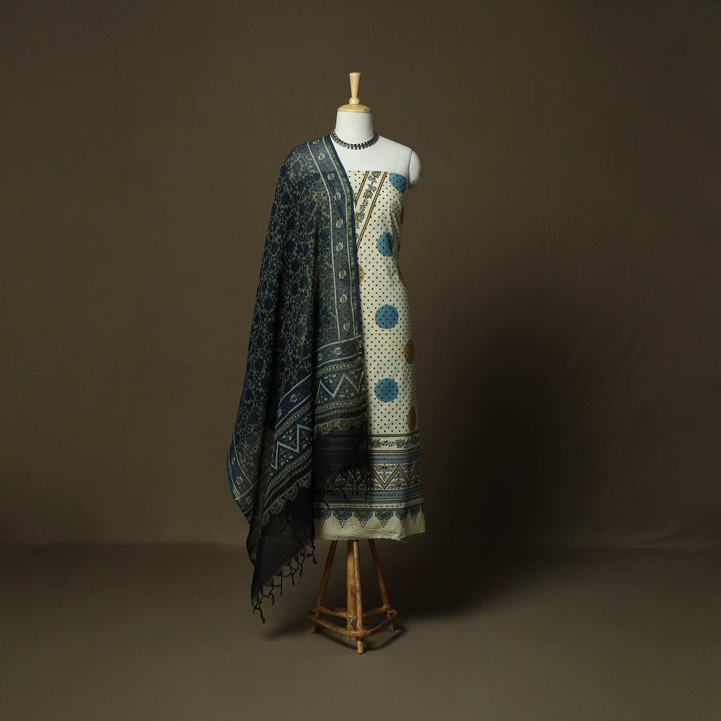 Kutch hand block ajrakh print natural dyed cotton 3pc