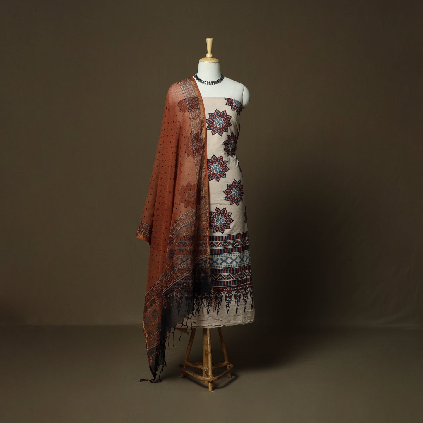 Kutch hand block ajrakh print natural dyed cotton 3pc