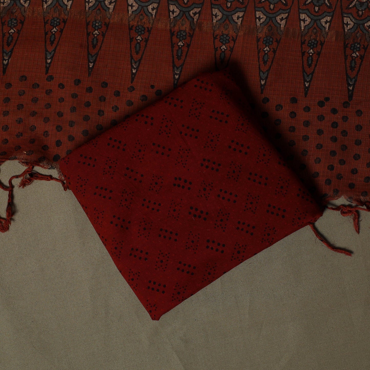 Kutch hand block ajrakh print natural dyed cotton 3pc
