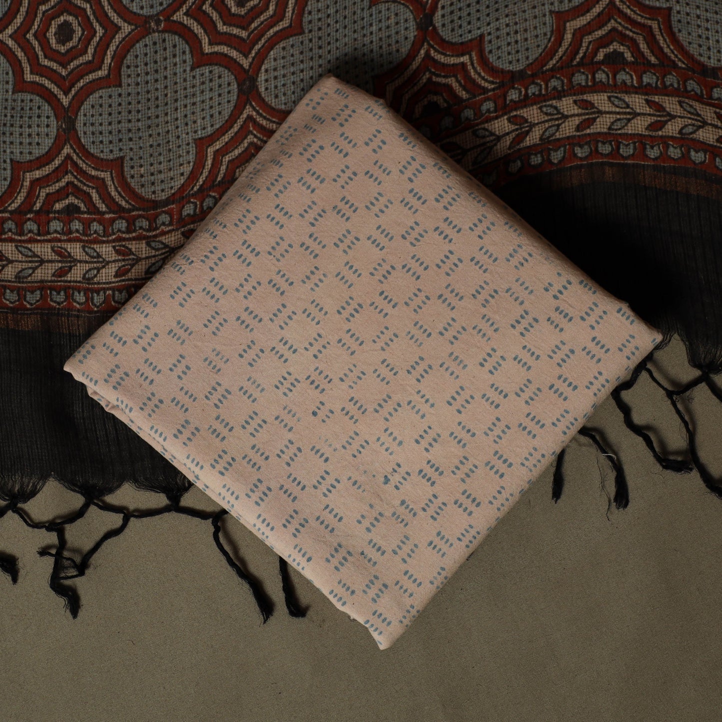 Kutch hand block ajrakh print natural dyed cotton 3pc