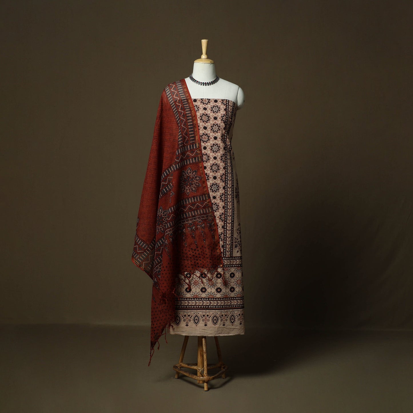 Kutch hand block ajrakh print natural dyed cotton 3pc