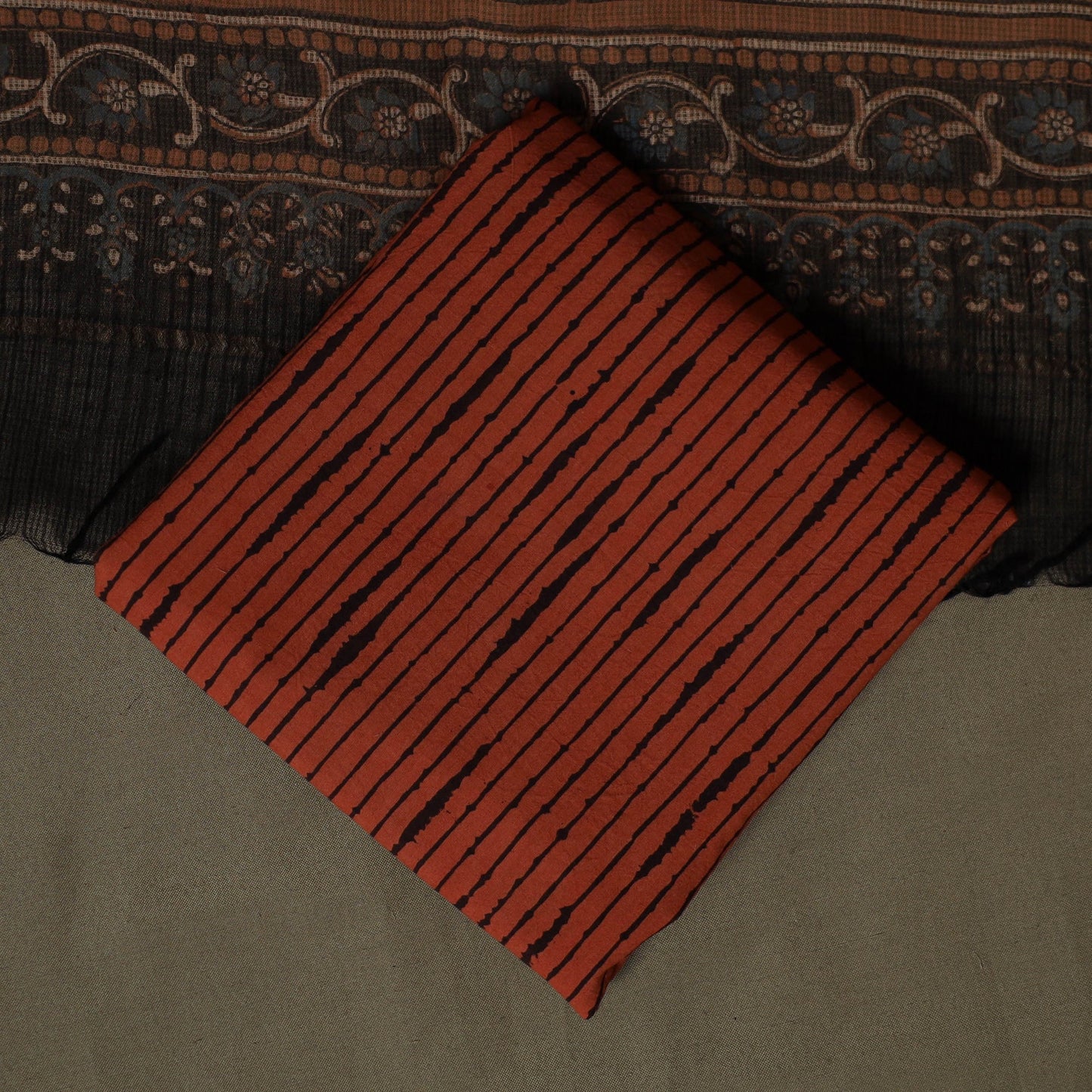 Kutch hand block ajrakh print natural dyed cotton 3pc