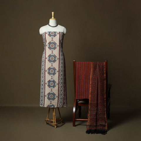 Kutch hand block ajrakh print natural dyed cotton 3pc