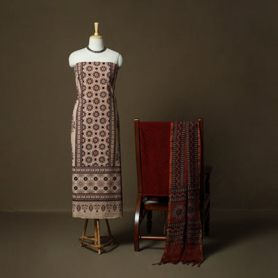 Kutch hand block ajrakh print natural dyed cotton 3pc