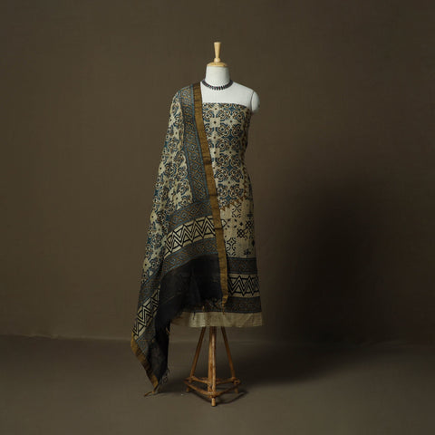 Kutch hand block ajrakh print natural dyed linen 2pc