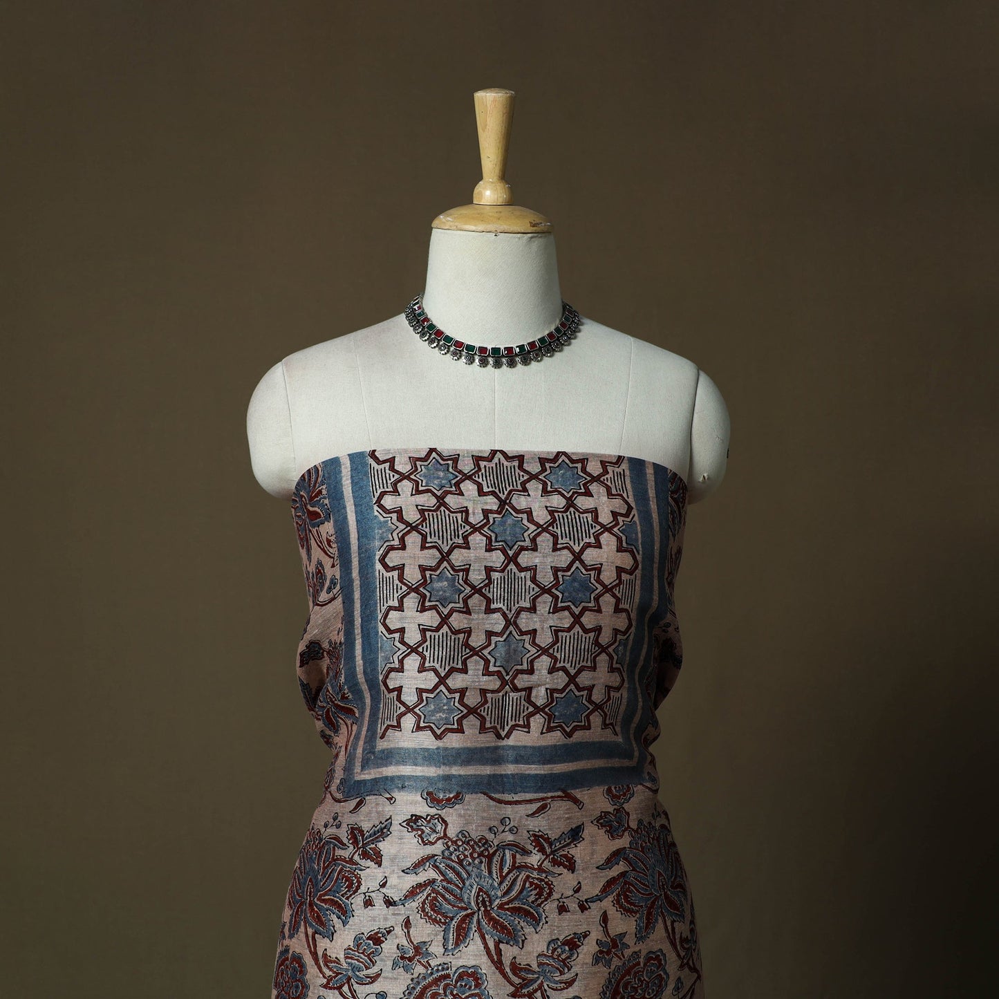 Kutch hand block ajrakh print natural dyed linen 2pc