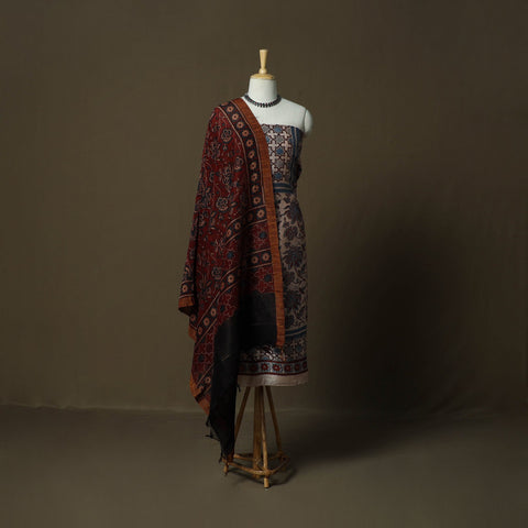 Kutch hand block ajrakh print natural dyed linen 2pc