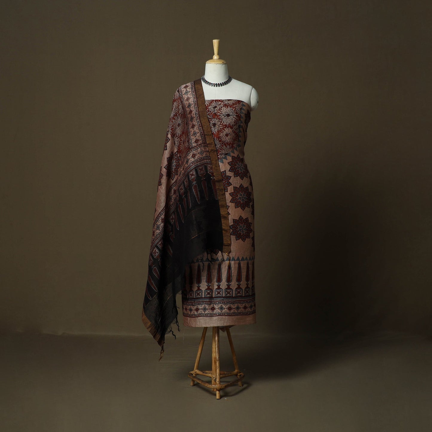 Kutch hand block ajrakh print natural dyed linen 2pc