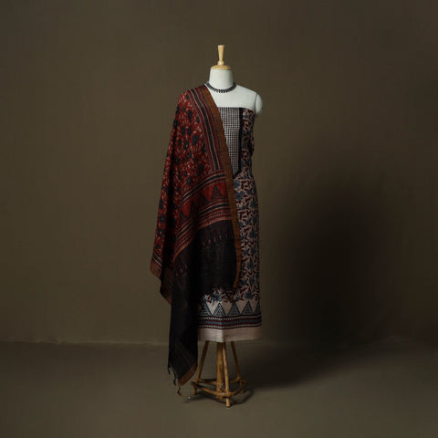 Kutch hand block ajrakh print natural dyed linen 2pc