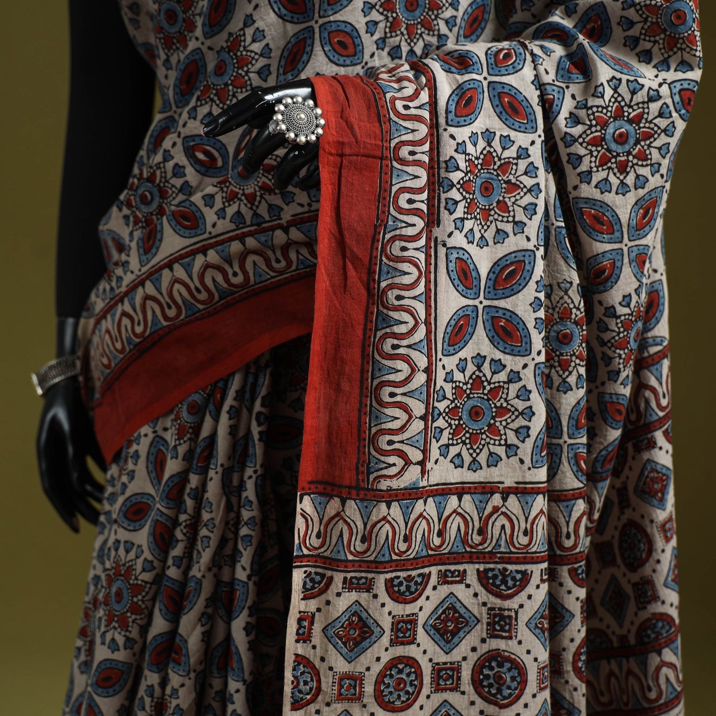 Kutch hand block print natural dyed pure mul cotton ajrakh