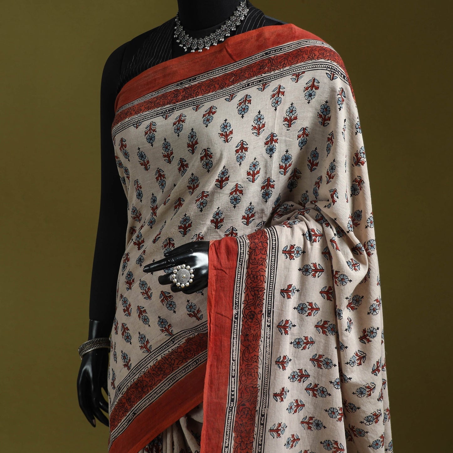 Kutch hand block print natural dyed pure mul cotton ajrakh