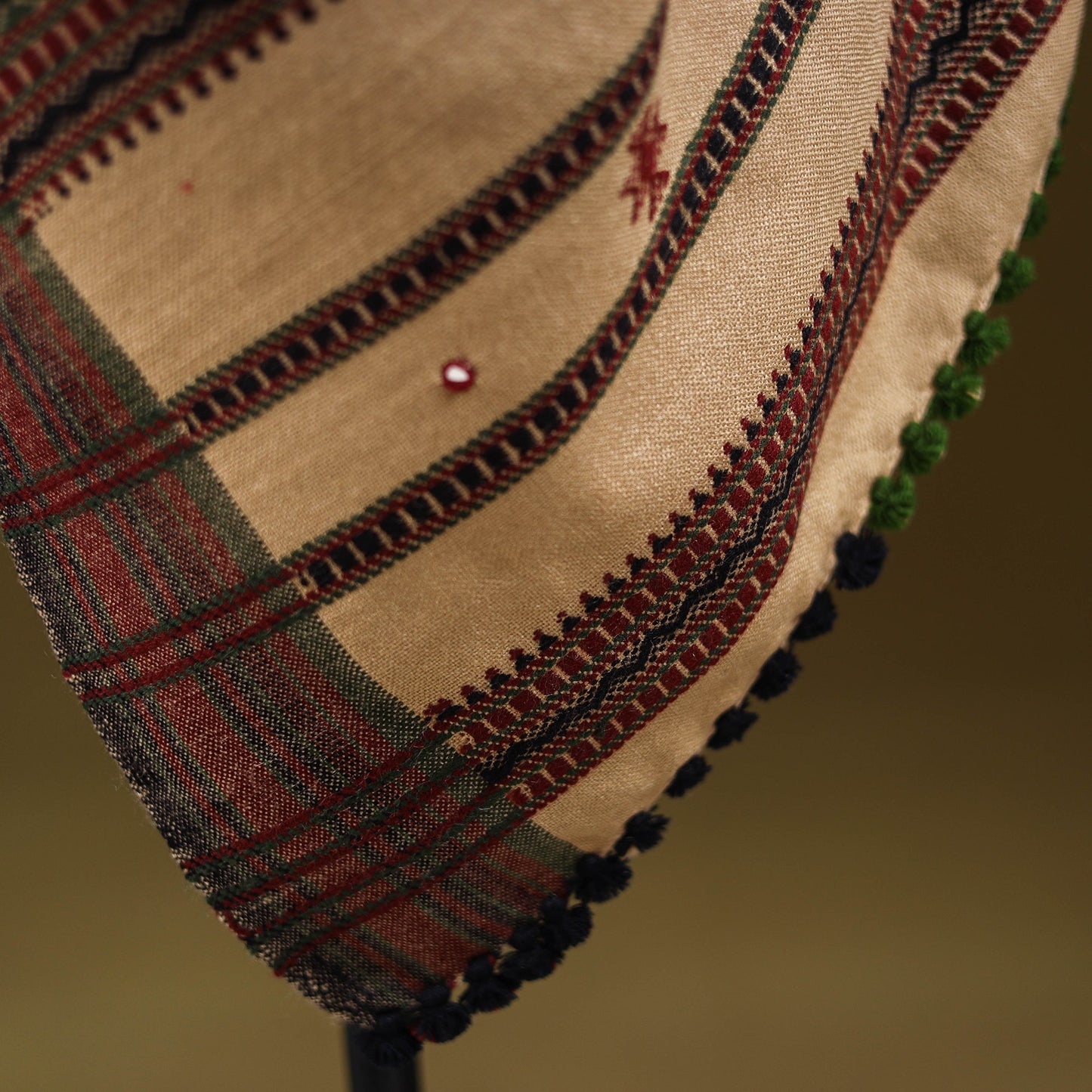 Beige - kutch bhujodi handwoven mirror work acrylic wool