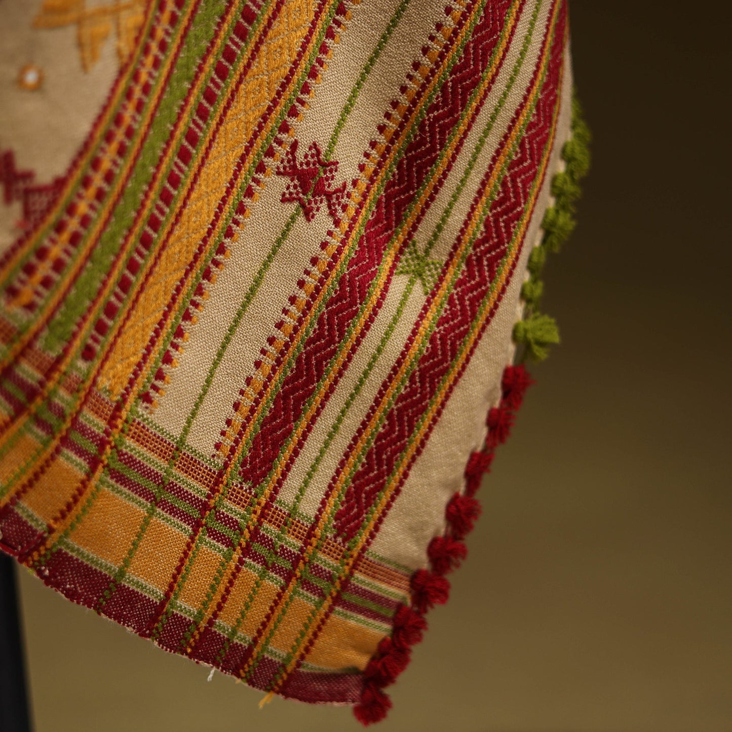 Beige - kutch bhujodi handwoven mirror work acrylic wool