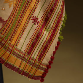 Beige - kutch bhujodi handwoven mirror work acrylic wool