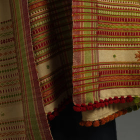  Beige Kutch Handwoven Mirror Work Woollen Shawl 
