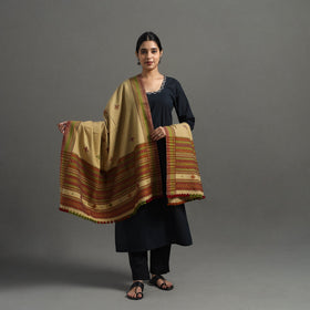  Beige Kutch Handwoven Mirror Work Woollen Shawl 
