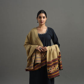  Beige Kutch Handwoven Mirror Work Woollen Shawl 