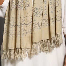 Buy Beige Kutch Handwoven Block Print Wool Ajrakh Stole