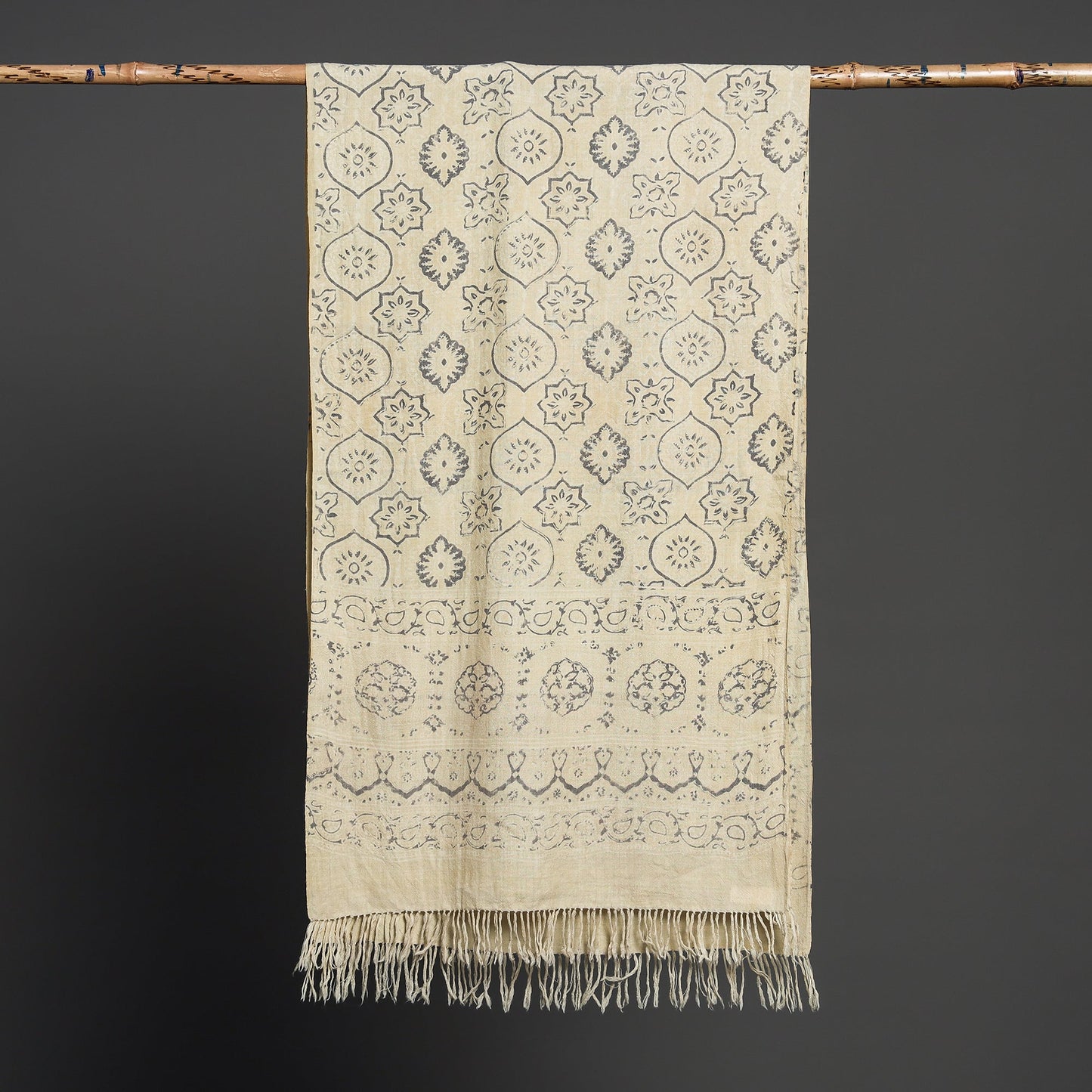 Buy Beige Kutch Handwoven Block Print Wool Ajrakh Stole