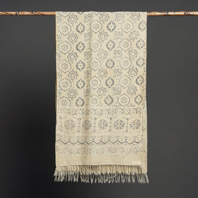 Buy Beige Kutch Handwoven Block Print Wool Ajrakh Stole