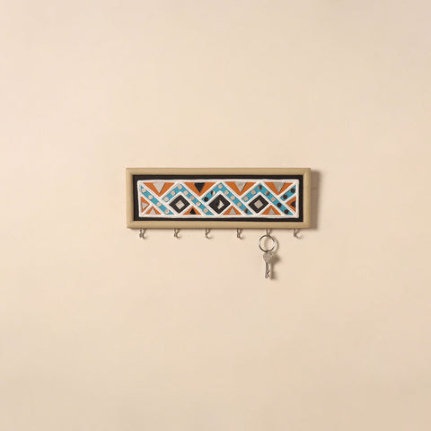 Kutch mud mirror work lippan art key holder (4 x 12 in) 08
