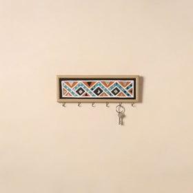Kutch mud mirror work lippan art key holder (4 x 12 in) 08