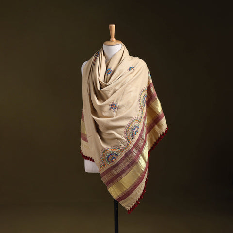 Beige - kutch neran hand embroidery mirror work woollen