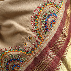 Beige - kutch neran hand embroidery mirror work woollen