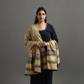 Beige Kutch Neran Hand Embroidery Mirror Work Woollen Shawl