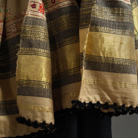 Beige Kutch Neran Hand Embroidery Mirror Work Woollen Shawl