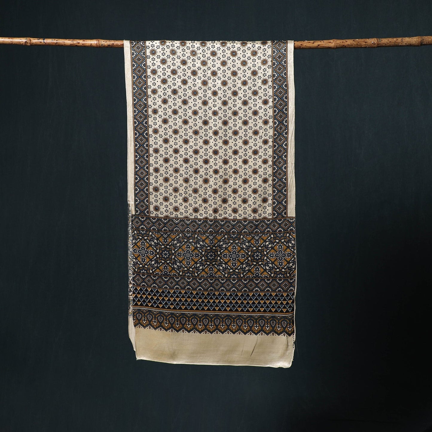 Kutch printed mashru silk stole 06 - handcrafted