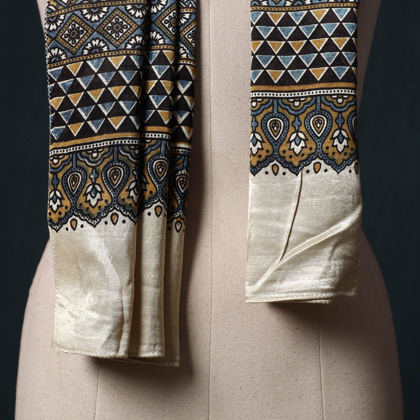 Kutch printed mashru silk stole 06 - handcrafted