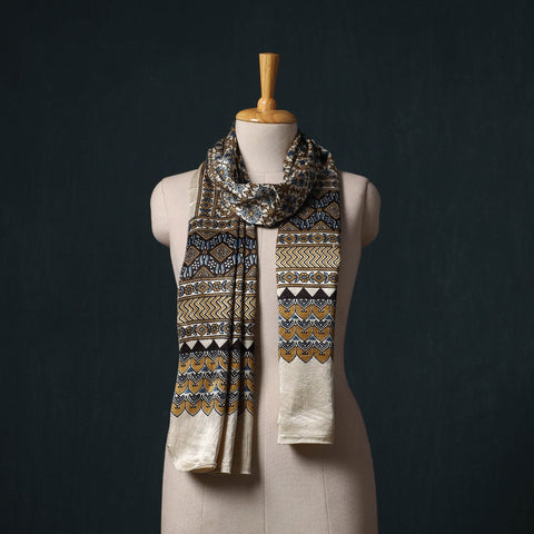 Kutch printed mashru silk stole 13 - handcrafted